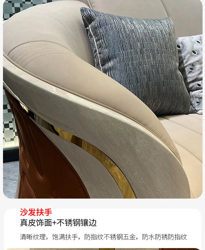 *Italian light luxury leather sofa post-modern model room large apartment high-end