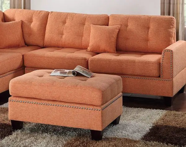 3pcs Modern Citrus Sectional Sofa Reversible Chaise Ottoman Tufted Polyfiber Linen Couch