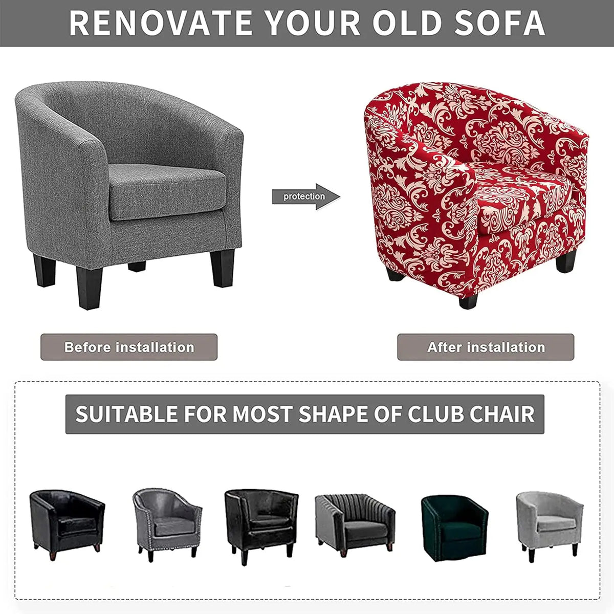 Stretch Club Chair Slipcover 2 Piece Printed Tub Chair Slipcover Stretch Armchair Cover Single Sofa Cover Furniture Protector