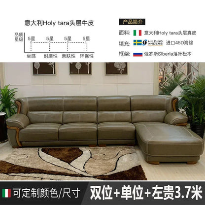 leather sofa modern simple living room combination small apartment Nordic first-layer cowhide princess corner furniture