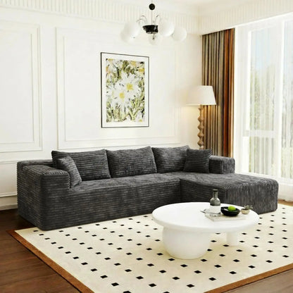 105.9” Modular Sectional Sofa with Chaise, L-Shape Corduroy Cloud Couch with Pillows, Modern Boneless Sofa for Living Room Apart