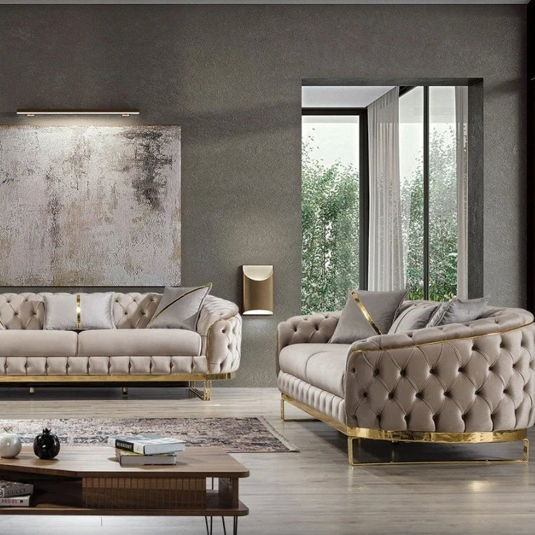 Sofa Velvet American light luxury fabric sofa straight row 123 Internet celebrity designer living room high-end buckle sofa