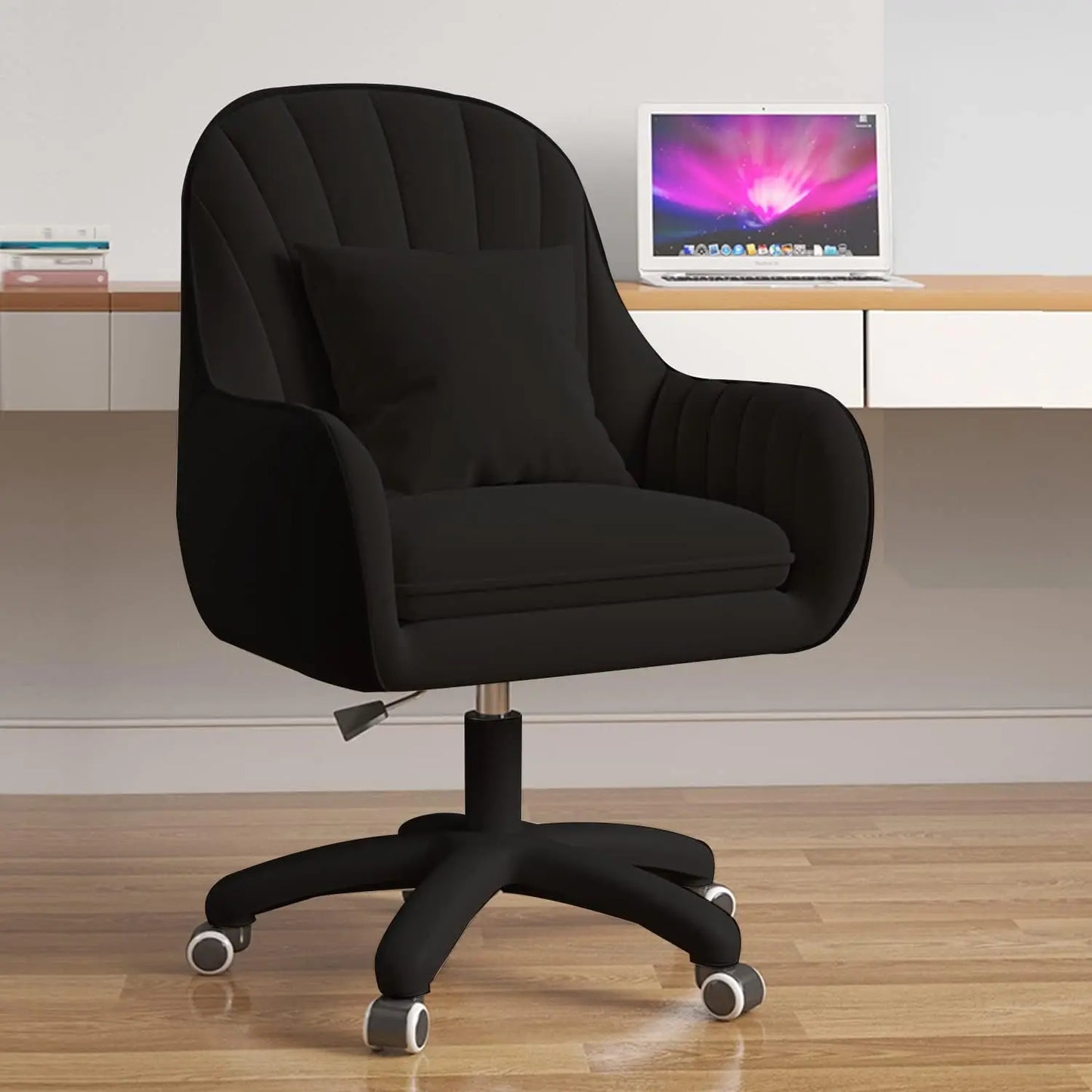 Mid Back Velvet Office Chair with Swivel Base Rolling Casters Adjustable Height Ergonomic Design for Computer Desk Bedroom