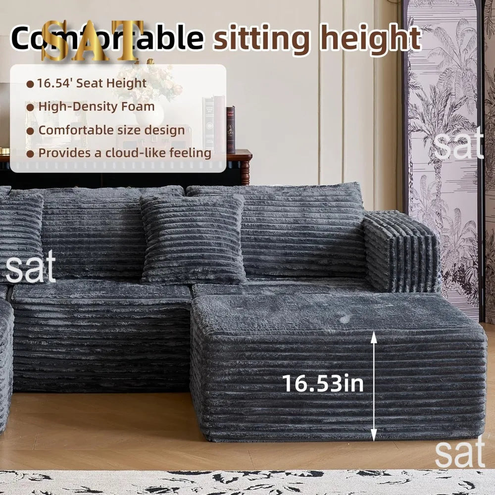 110" Modular Sectional Couch with 2 Movable Ottoman, Cloud Sofa Couches for Living Room, U Shaped Deep Seat Boneless Sofa