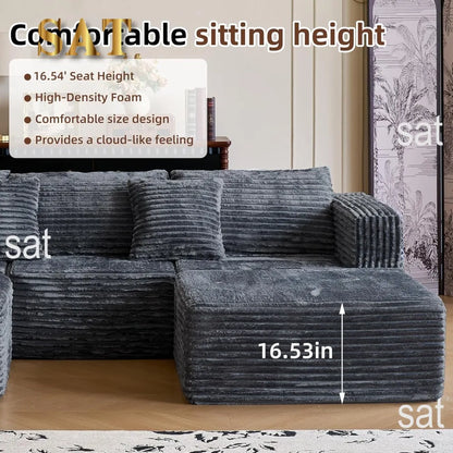 110" Modular Sectional Couch with 2 Movable Ottoman, Cloud Sofa Couches for Living Room, U Shaped Deep Seat Boneless Sofa