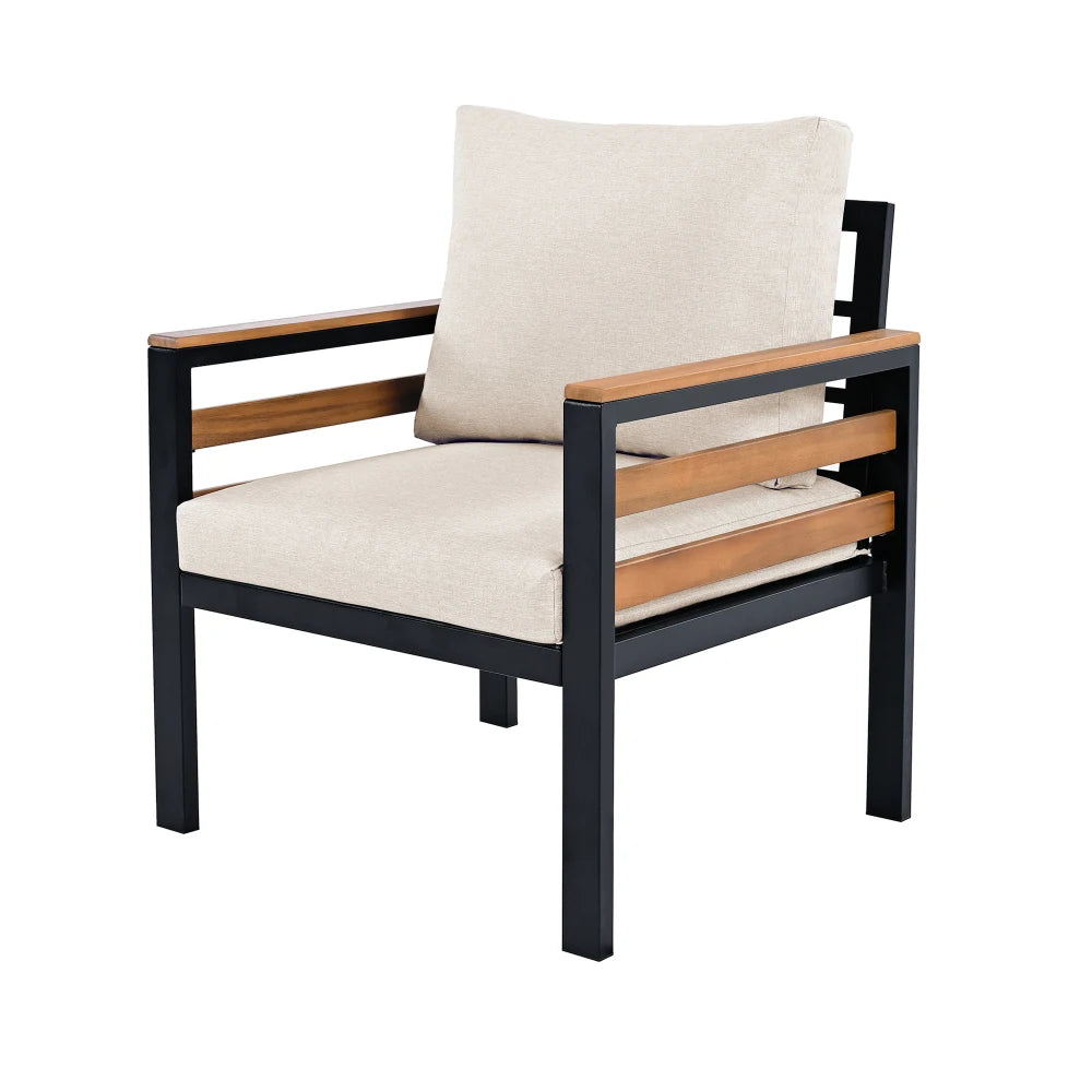 GO 4-Piece Outdoor Furniture Sofa Set for 5 People with Acacia Wood Armrests Patio Conversation Set with Removable Cushion