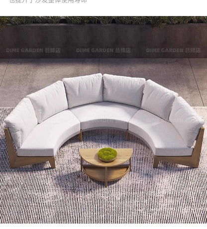 Outdoor circular sofa, rattan woven outdoor courtyard garden, villa restaurant, outdoor booth, anti-corrosion teak furniture