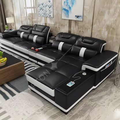Modern White L Shape Sectional Couch Living Room Sofa Set Furniture Home Decor Corner Luxury Modular Leather Sofa