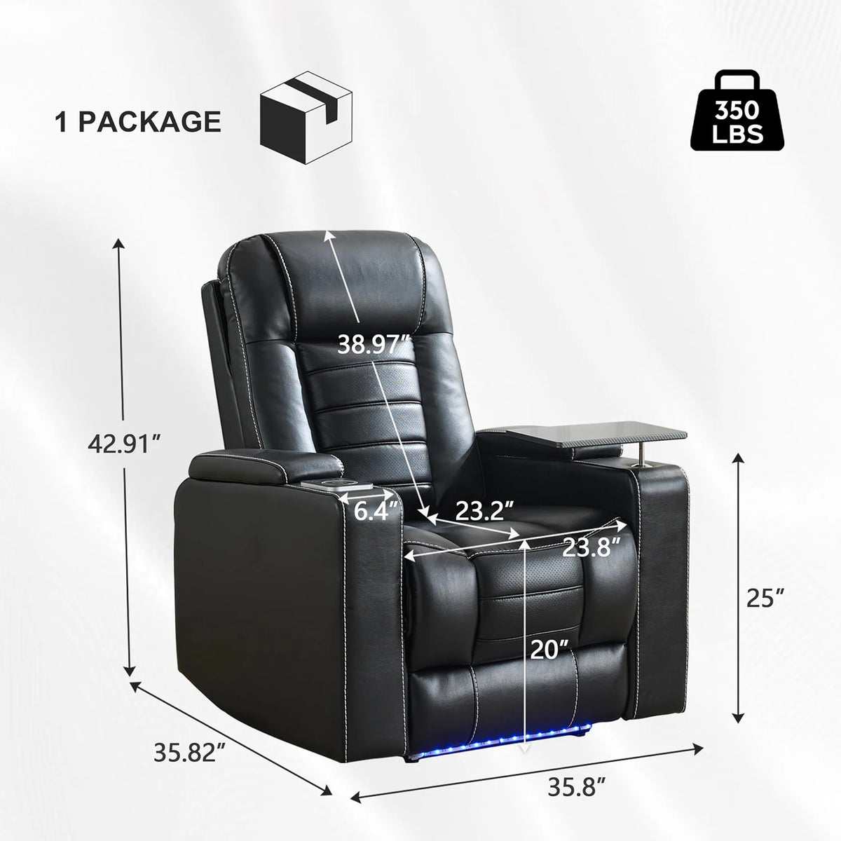 Power Recliner Chair with Adjustable Headrest, Wireless Charger, LED Light, Faux Leather Electric Recliner with Smart Cup Holder
