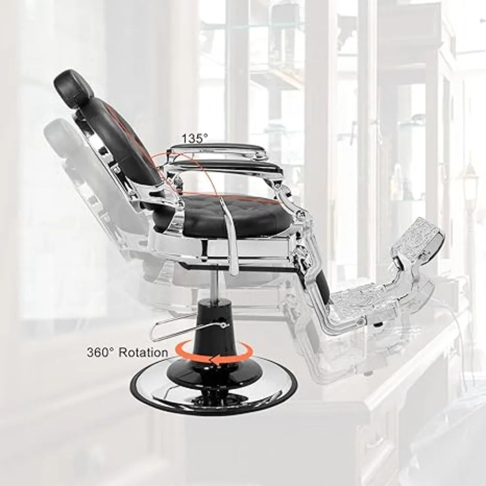 Heavy Duty Barber Chair 700lbs Capacity Vintage Recline Style Hydraulic Operation 360° Rotatable Barber Chair with Headrest