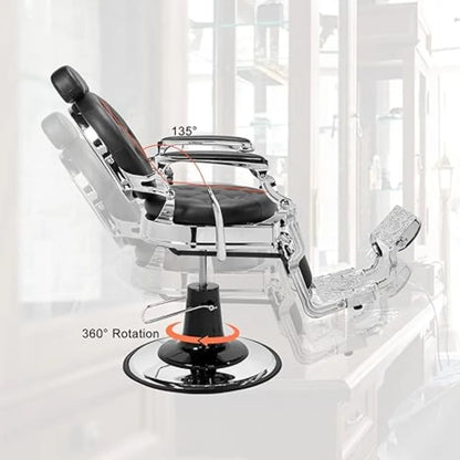 Heavy Duty Barber Chair 700lbs Capacity Vintage Recline Style Hydraulic Operation 360° Rotatable Barber Chair with Headrest