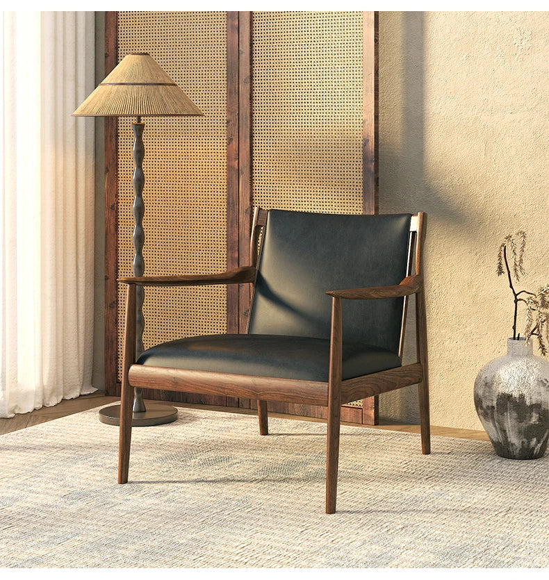 Solid wood medieval single sofa chair designer retro sofa hotel bed and breakfast living room balcony casual armrest chair