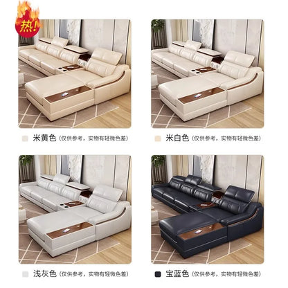 custom. [Official Genuine] Fulansige Leather Sofa Light Luxury Solid Wood Simple Small Yellow Cowhide Corner Small Apartment Cha