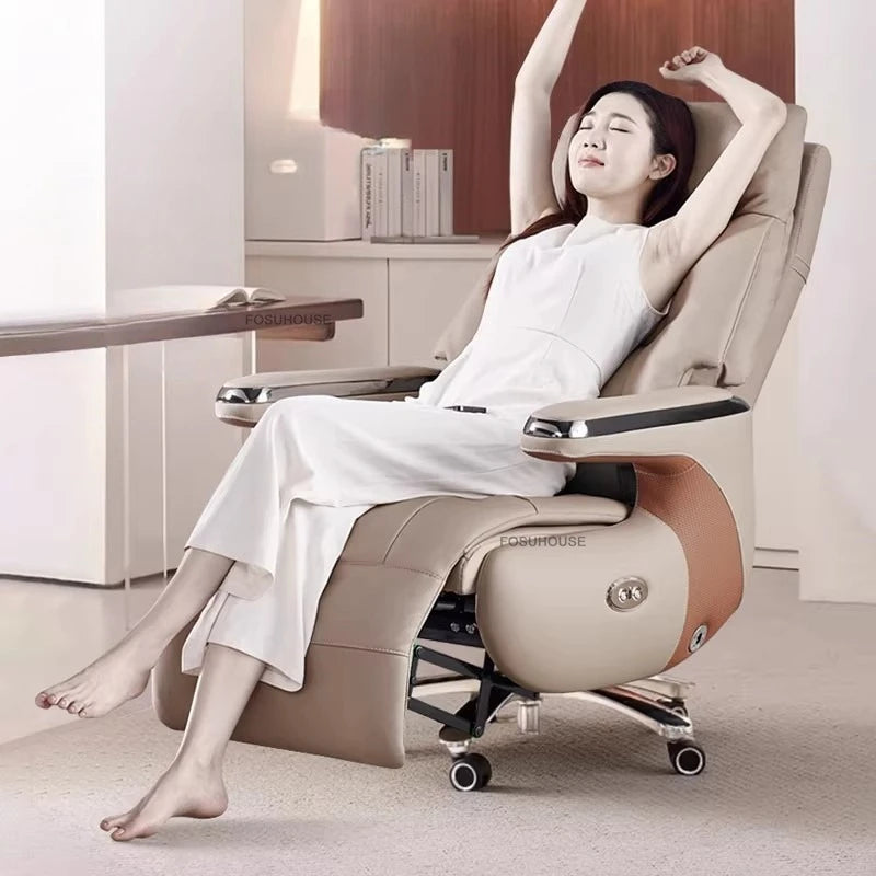 Electric Reclining Office Chairs Luxury Leather Executive Computer Armchair European Bedroom Furniture Home Ergonomic Desk Chair
