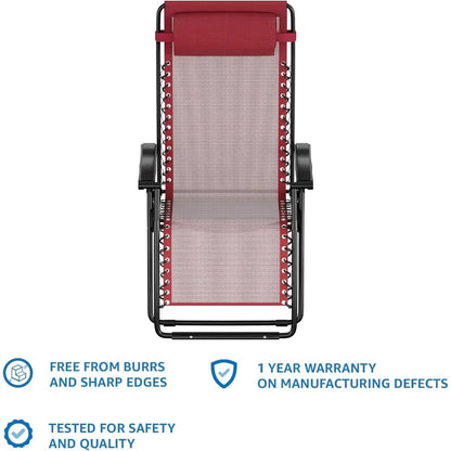 Basics Outdoor Patio Zero Gravity Lounge Chair with Pillow, Folding Reclining and Textilene Adjustable, Folding Lounge 26" Black