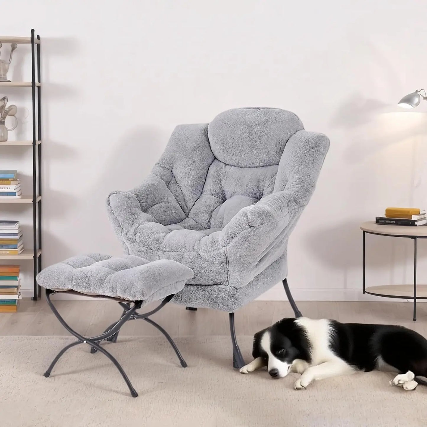 Modern Lazy Chair with Ottoman, Large Accent Lounge Armchair, Comfy Reading Sofa with Footrest for Living Room, Bedroom