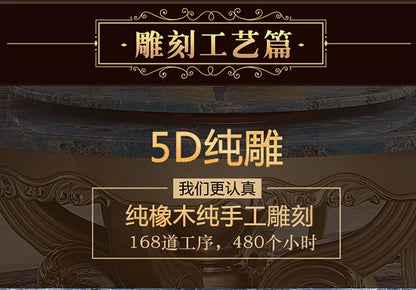 A55 European dining table andchairs American marble round table with turntable solid wood carving flower luxury champagne gold r