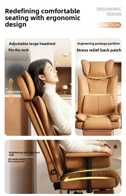 Ergonomic Leather Office Chair with High Backrest Recline Lumbar Support Executive Desk Chair Gaming Ready Comfort Furniture