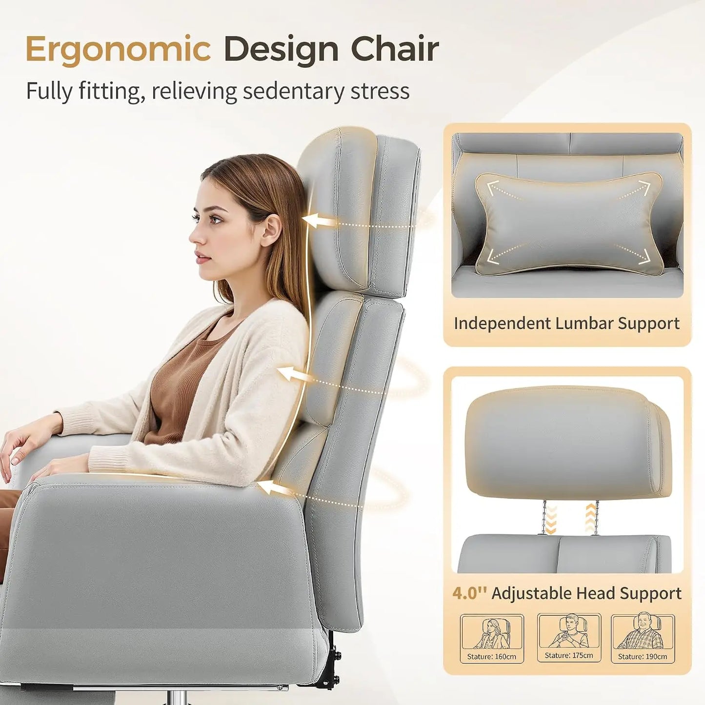 Big and Tall Office Chair 500LBS, Ergonomic High Back Leather Executive Chair, Reclining Swivel with Adjustable, Customized