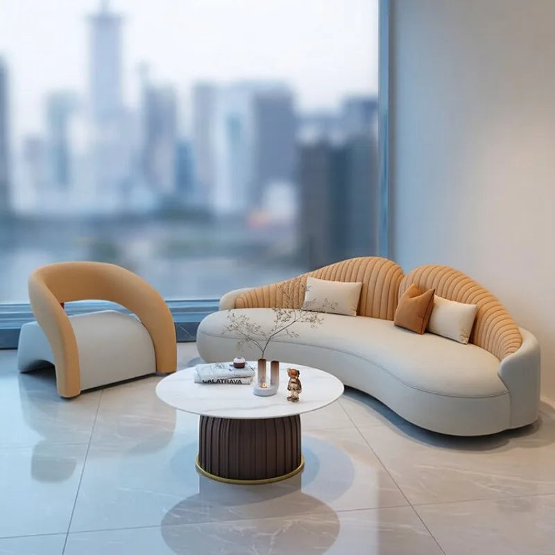 Italian Minimalist Designer Curved Sofa Nordic Creative Beauty Salon Lounge Reception Sofa Office Furniture أثاث مكتبات FYOS