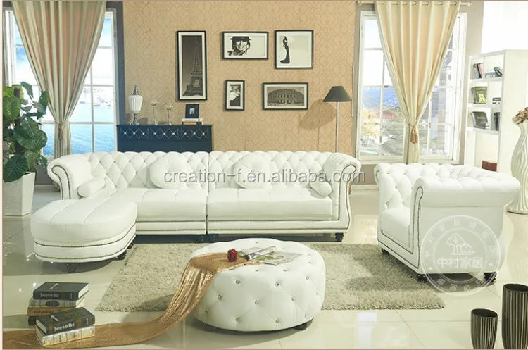 Hot Sale Modern White Leather Sofa Set Furniture  Chesterfield 321 Sofa Leather Living Room Sofas