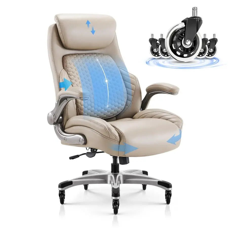 Office Ergonomic Desk High Back Executive Chair with PopOut Lumbar Support, Upgraded Casters, Adjustable Headrest, FlipUp Arms,