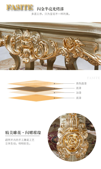 Nordic European solid wood dining table and chair combination household luxury American champagne gold dining table rectangular