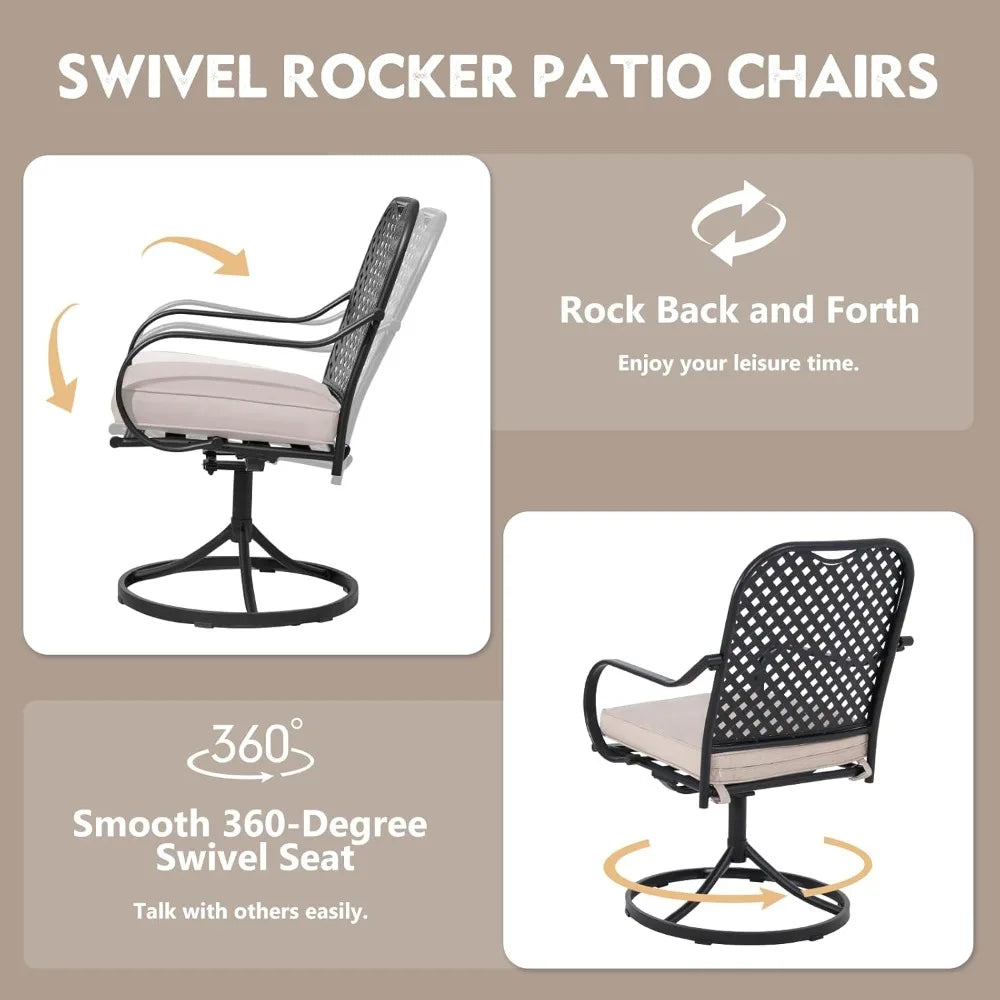 Patio Swivel Chair Set of 2, Heavy Duty Outdoor Dining Chairs with Thickened Cushions, Metal Patio Chairs Gentle Rocker