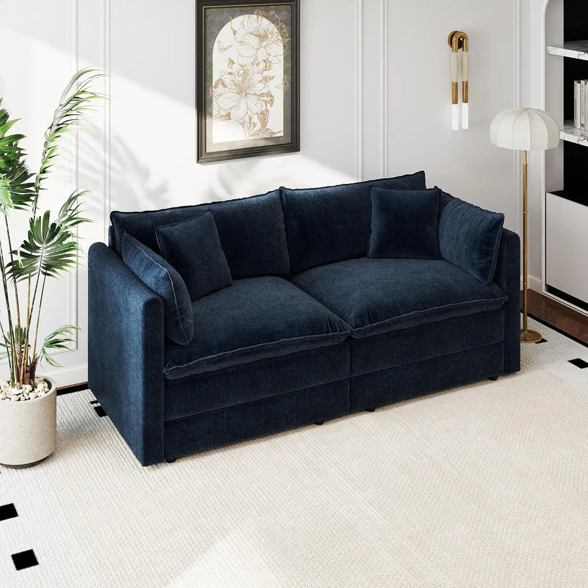 77.16 Inch Deep 2-Seater Sofas Comfy Chenille,Modular Sectional Sofa Modern Convertible Loveseat Couch