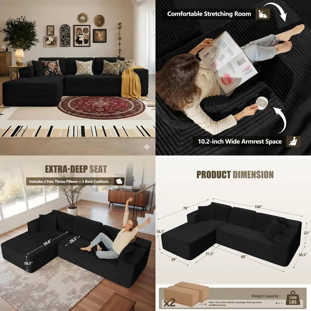 Modern Modular L-Shape Sectional Sofa with Deep Seating for Living Room