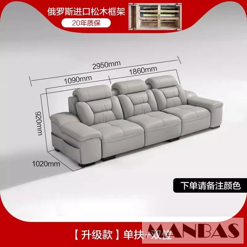 MANBAS Italian Genuine Leather Sectional Sofa with USB Charging, Bluetooth Speaker and Projector - Perfect for Your Living Room