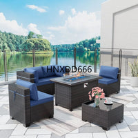 Outdoor Patio Furniture Se,  6 Pieces Outdoor Furniture Patio Sectional Sofa s w/43 Propane Gas Firepit   Coffee