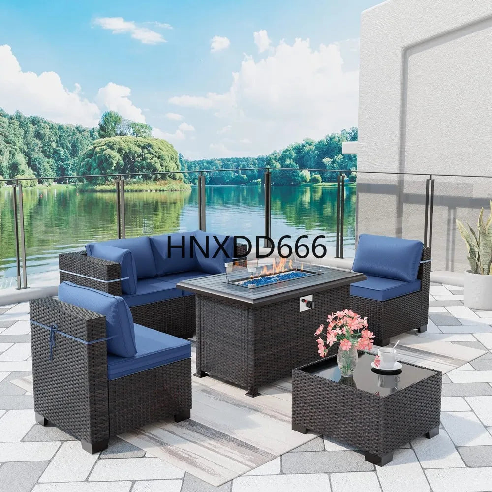 Outdoor Patio Furniture Se,  6 Pieces Outdoor Furniture Patio Sectional Sofa s w/43 Propane Gas Firepit   Coffee