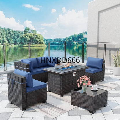 Outdoor Patio Furniture Se,  6 Pieces Outdoor Furniture Patio Sectional Sofa s w/43 Propane Gas Firepit   Coffee