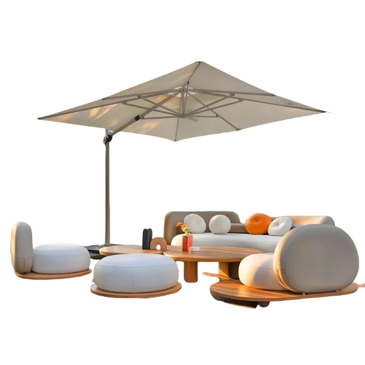 Outdoor teak courtyard Nordic style open-air famous villa anti-corrosion solid wood goose soft stone sofa