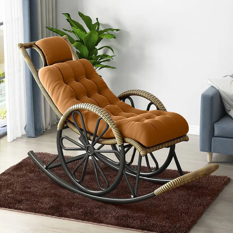 Hot Chair with Cushion and Floor Mat Ergonomic Wicker Recliner Lounge Chair for Patio Balcony Living Room