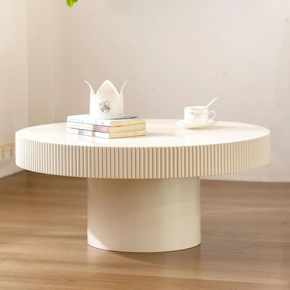 Round Coffee Table, Handcrafted Fluted Drum Coffee Tables Modern Wood Coffee Table Circle Drum Center Table For Living Room