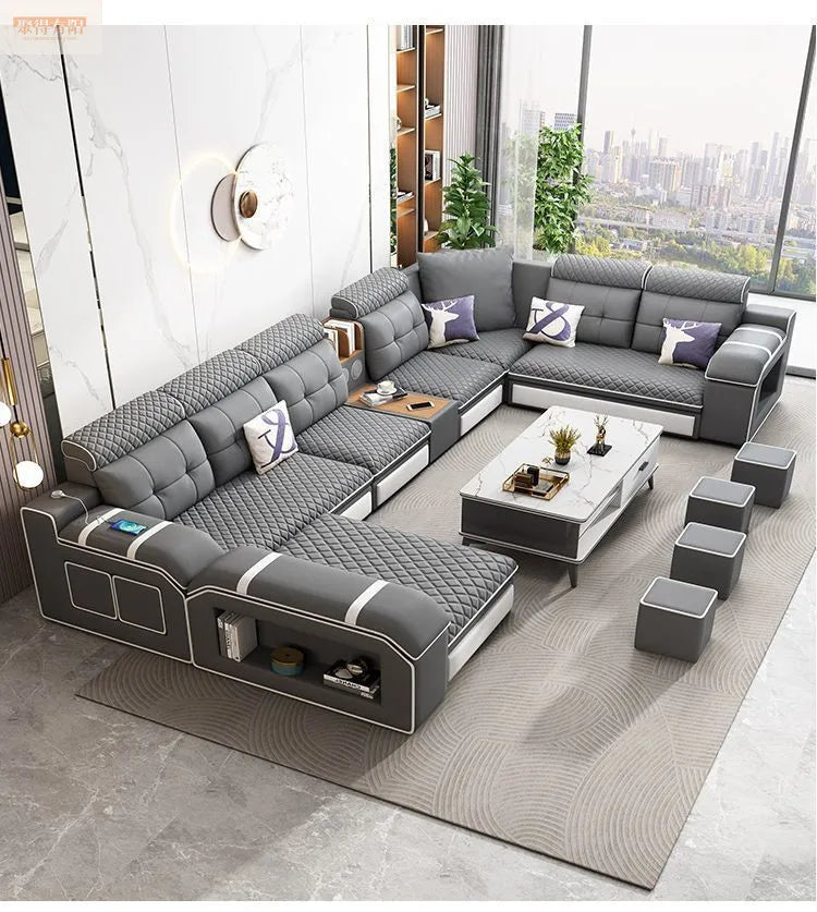 Modern leave-in multi-functional sofa, simple size, detachable and washable fabric sofa combination U-shaped sofa living room