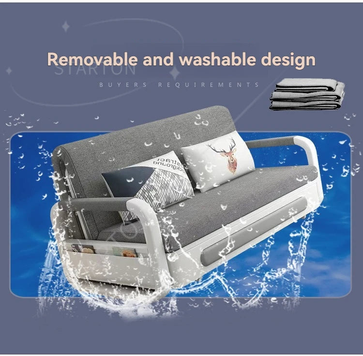 Foldable Living Room Multifunctional Sofa Bed Fabric Sponge Filled Sitting and Lying Sofa Bed With Storage