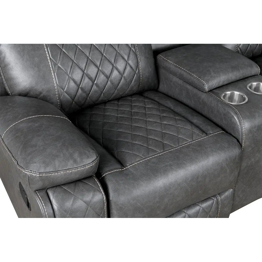 Manual Reclining L-Shaped Leather Sectional Sofa with Storage and Cup Holders for Home Theater Living Room