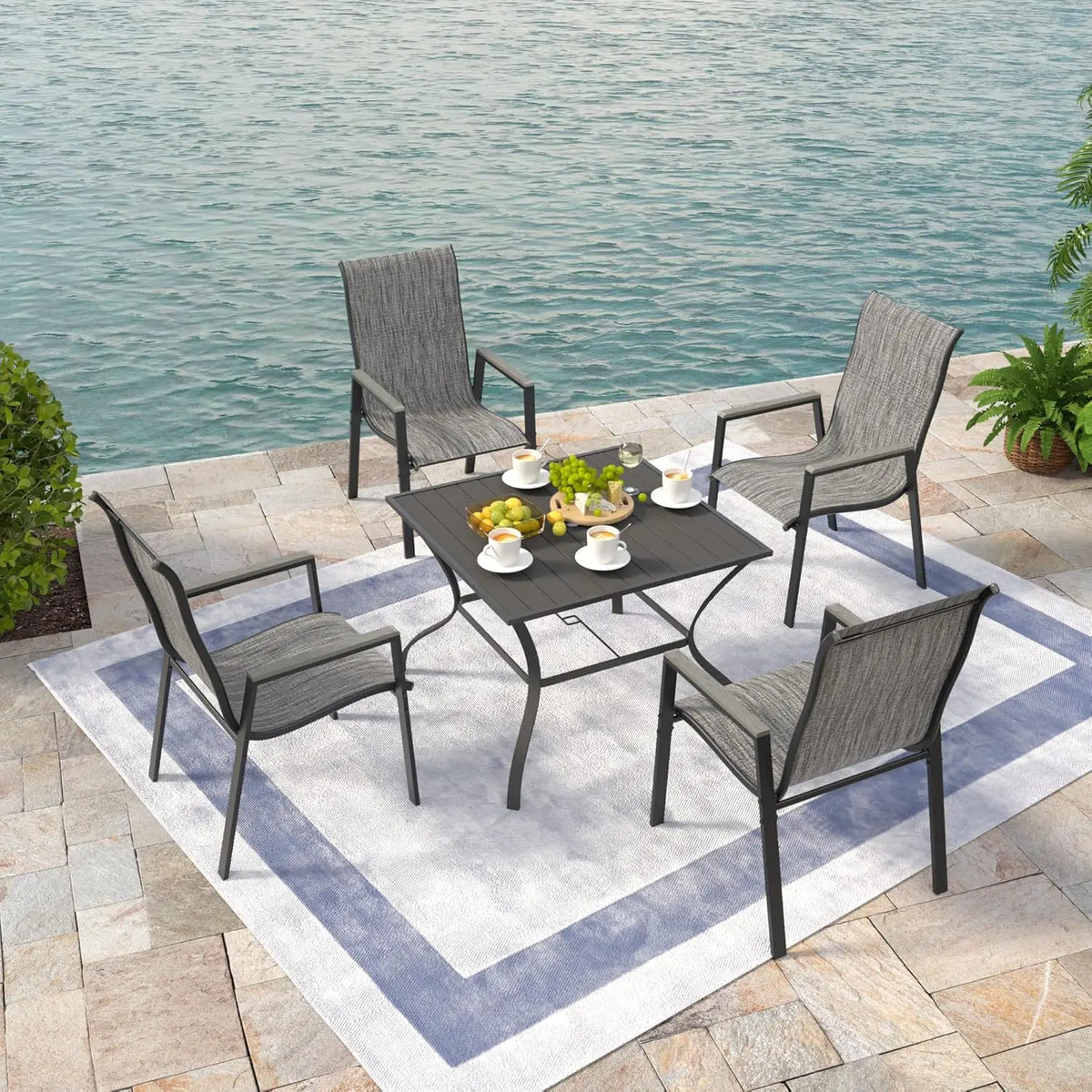 Patio Chairs Set of 4, Stackable Outdoor Chairs with All Weather Breathable Textilene, High Back Metal Frame