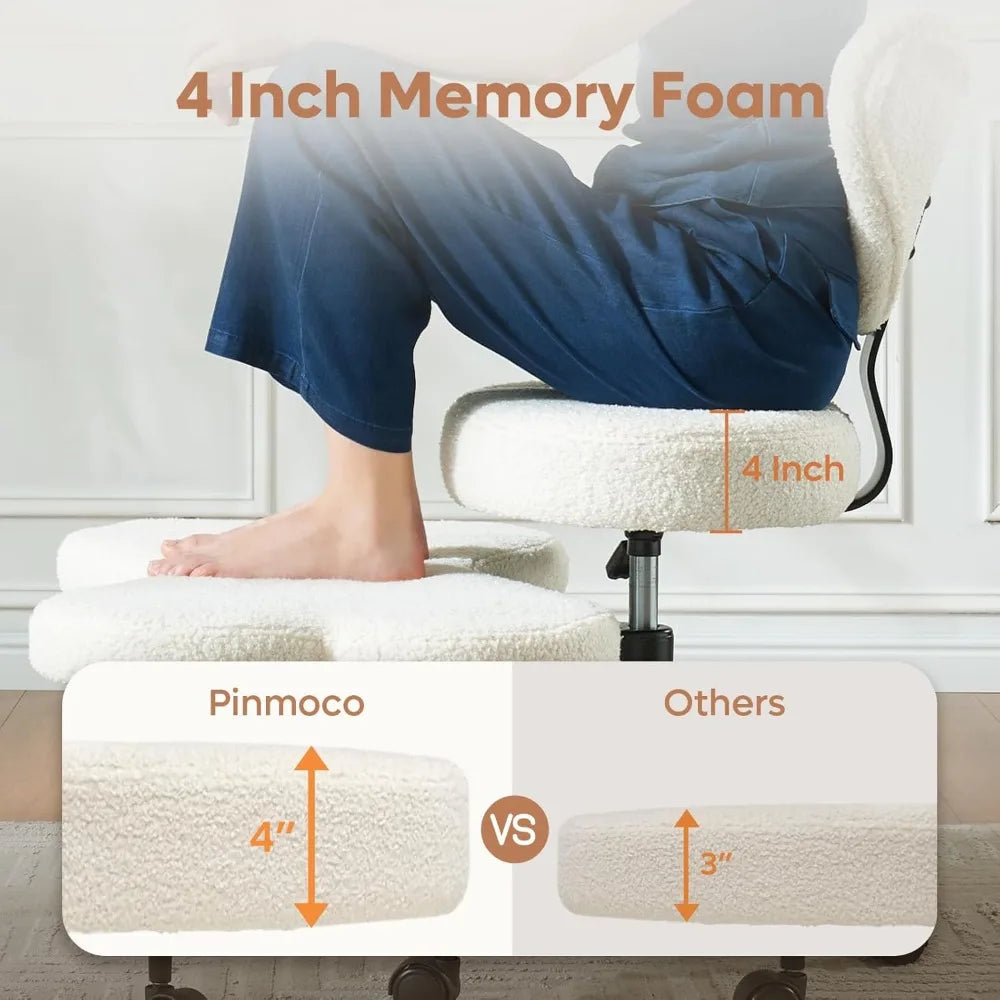 Ergonomic Cross Legged Chair, 360° Swivel Meditation Chair with Wheels, Height Adjustable Seat for ADHD, Strong Lumbar Support,