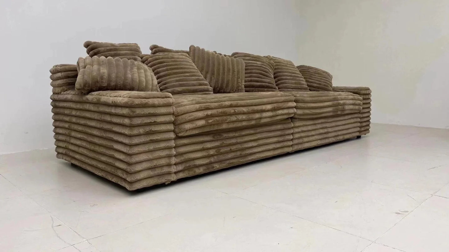 Minimalist Nordic Lazy Sofa, Thick Corduroy Cloud Design, Extra Wide Seat Depth, Vacuum Compressed Custom Living Room Furniture