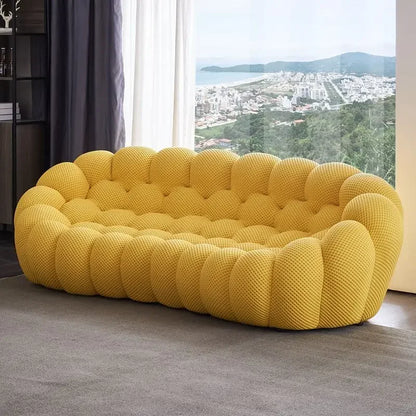Designer Yellow Living Room Sofas Set European Fabric Nordic Double Chaise Couch