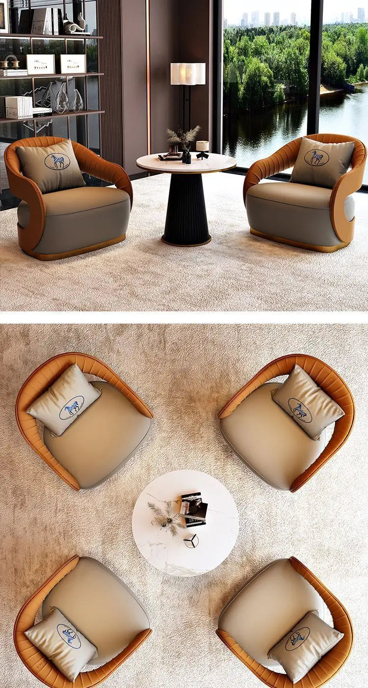 Italian style living room small chairs office and guest rooms single sofa chairs rotatable genuine leather leisure chairs