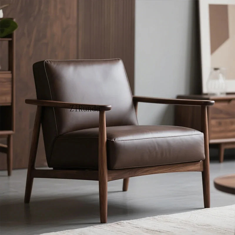 New Chinese walnut solid wood sofa chair Modern simple homestay negotiation leisure chair