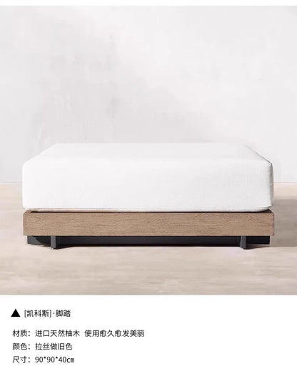 Outdoor Sofa Solid Wood Teak Rain proof and Sunscreen Courtyard Villa Outdoor Balcony Garden Soft Decoration Furniture