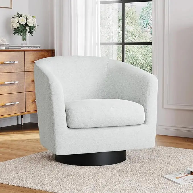 Faux Leather Swivel Barrel Accent Chairs, 360° Swivel Round Single Sofa Chair, Comfy Upholstered Club Armchair for Liv