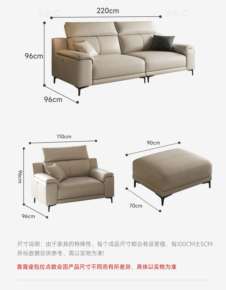 Modern minimalist top-layer cowhide inline sofa small apartment Italian minimalist living room concubine