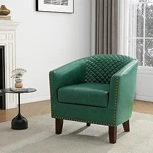 Modern Faux Leather Club Armchair with Nailhead Trim - Comfortable Upholstered Barrel Chair for Living Room